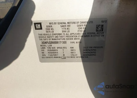 2013 Chevrolet Equinox Ltz z USA, uszkodzony, nr VIN 2GNFLGEK8D6171300